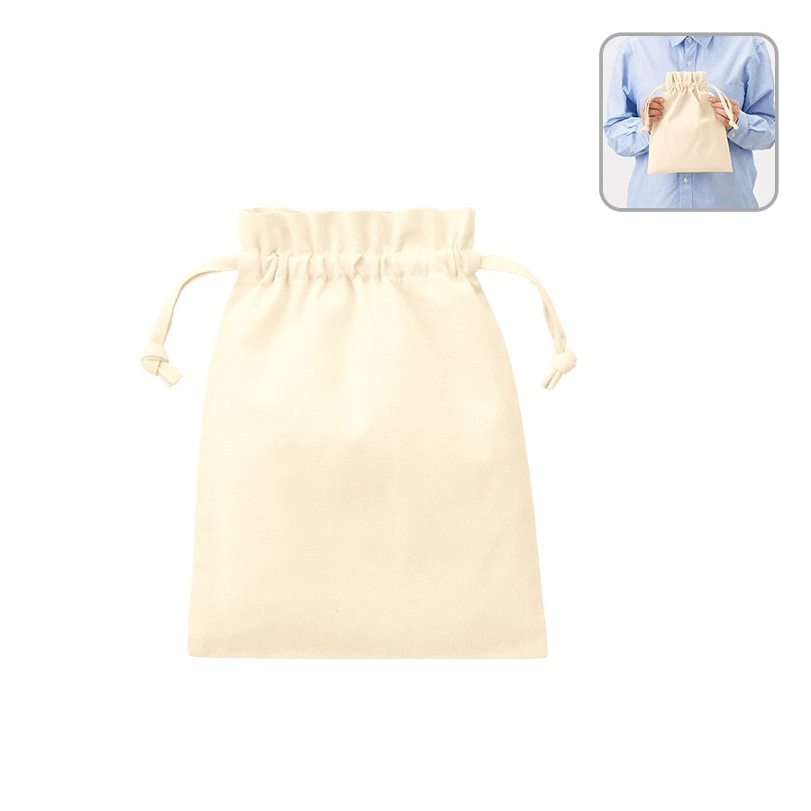MARKLESS TP-0014-008 厚手コットンフリル巾着(M) ナチュラル