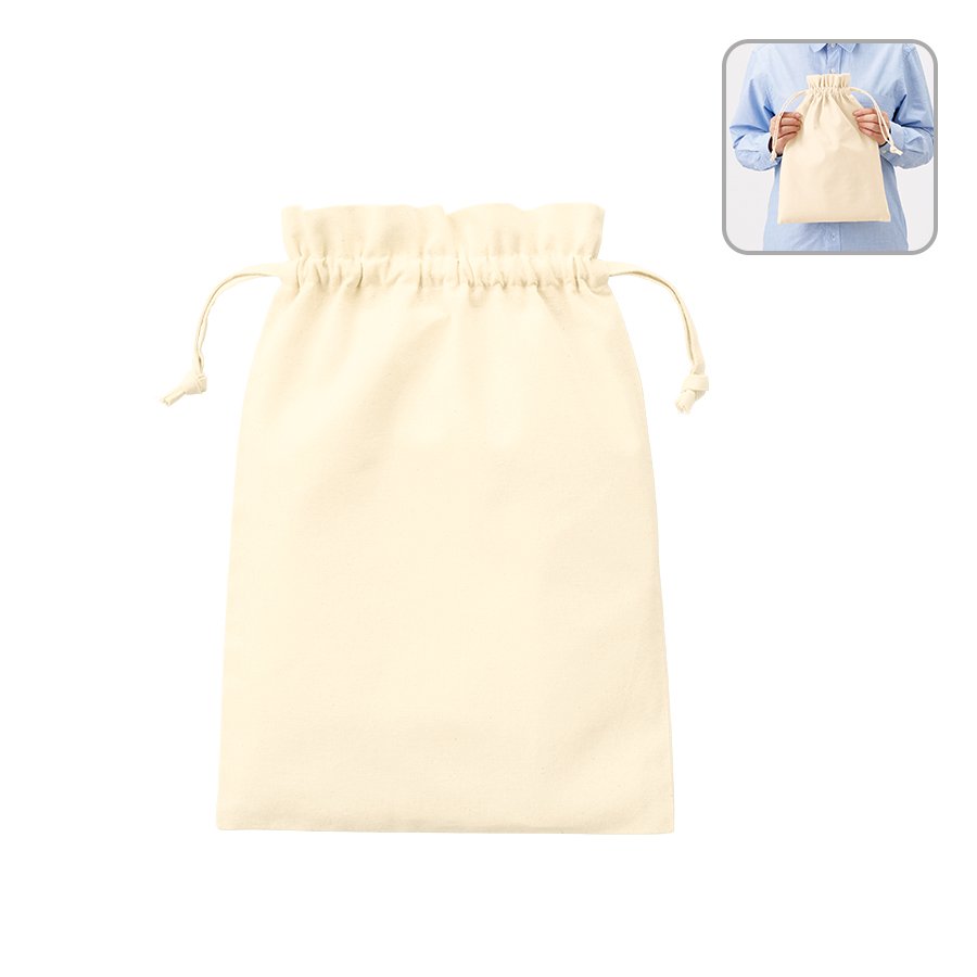 MARKLESS TP-0015-008 厚手コットンフリル巾着(L) ナチュラル