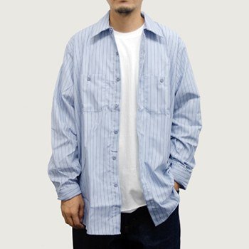 US-RED KAP-S0010-4.25ozワークシャツ長袖ストライプ