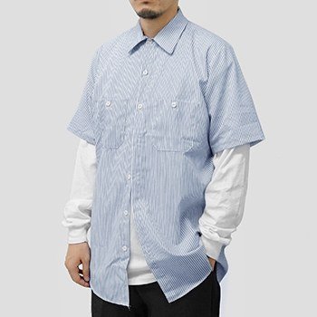 US-RED KAP-S0020-4.25ワークシャツ半袖ストライプ